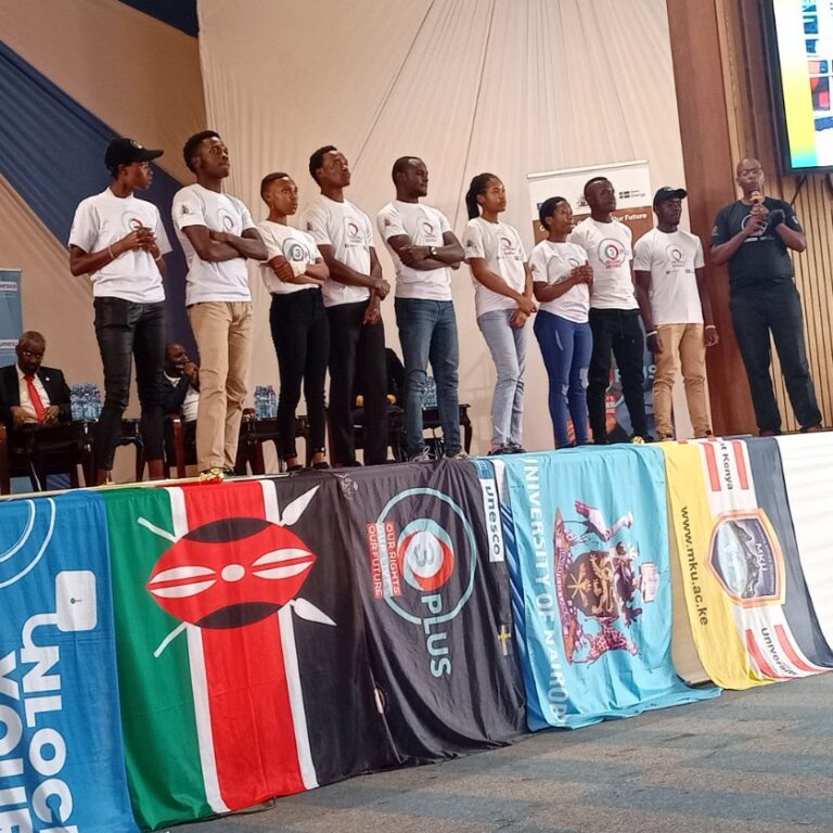 The 9 students to hike Mt.Kenya presented to the audience